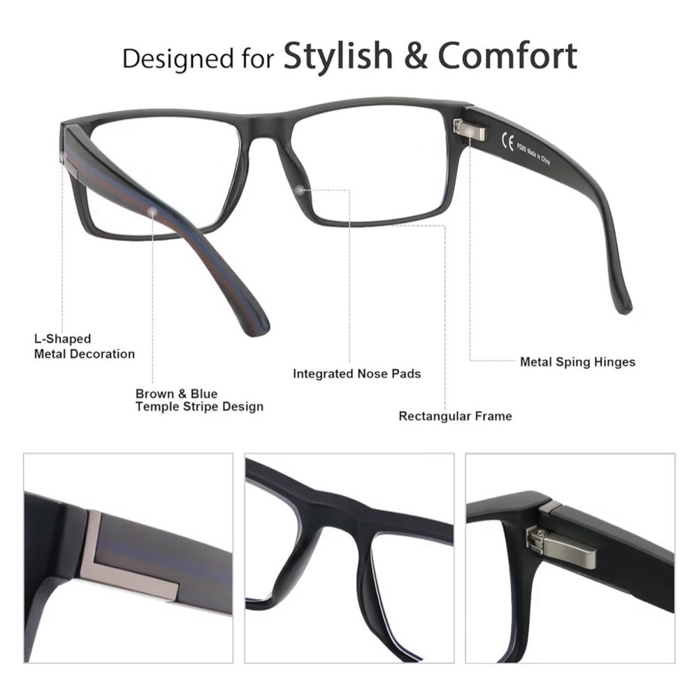 Stylish Black And Gray Rectangular Glasses - image 2